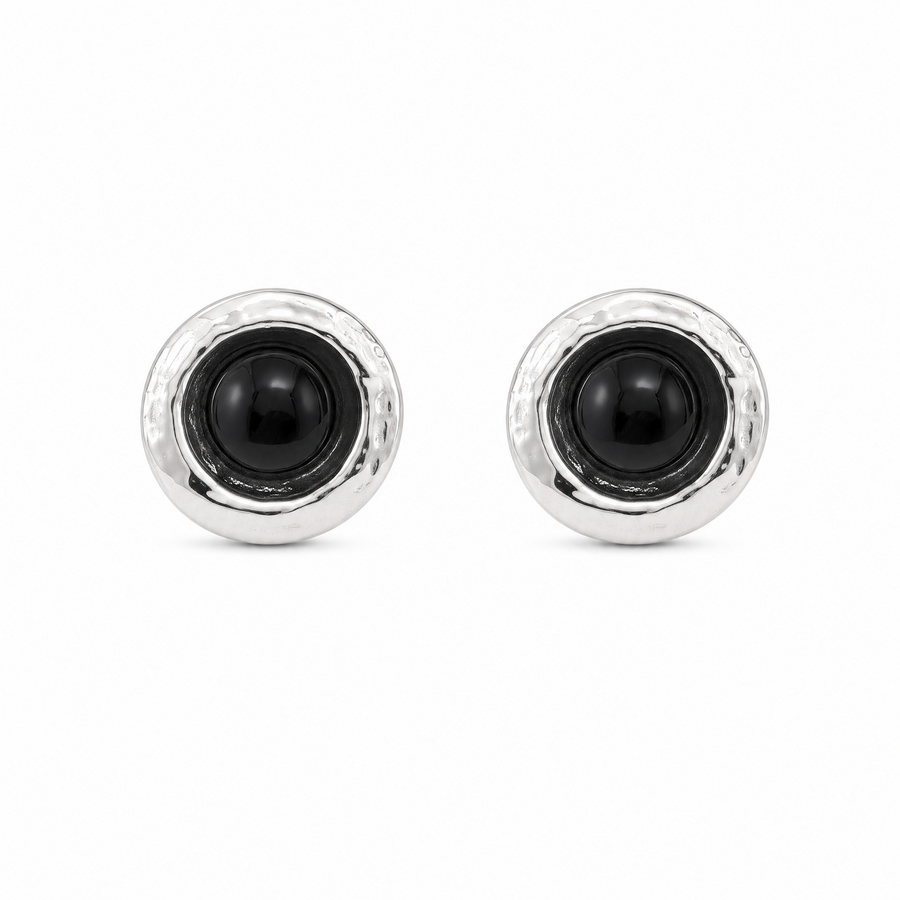 Sign Sterling Silver Black Zircon Earrings
