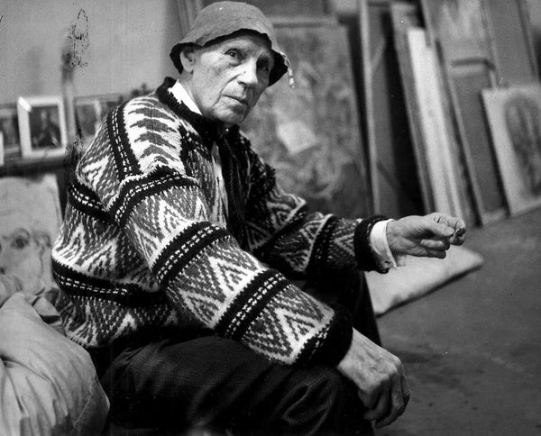 Kjarval old man wearing woollen sweater white and black