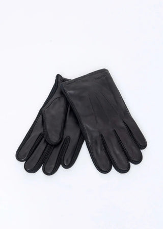 Leather Gloves with Rib-knit Details | Black with Black Rib-knit  Men’s Gloves Rammagerðin