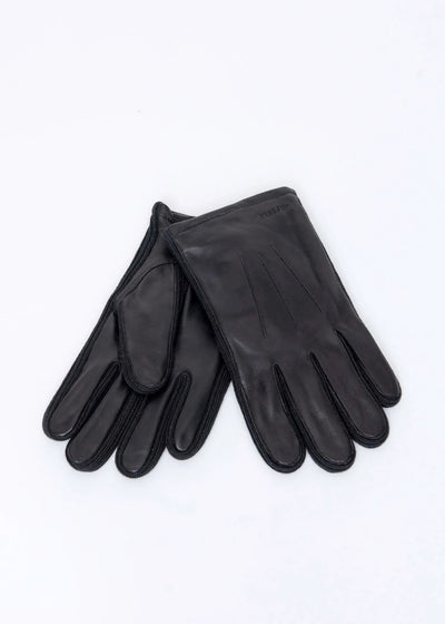 Leather Gloves with Rib-knit Details | Black with Black Rib-knit  Men’s Gloves