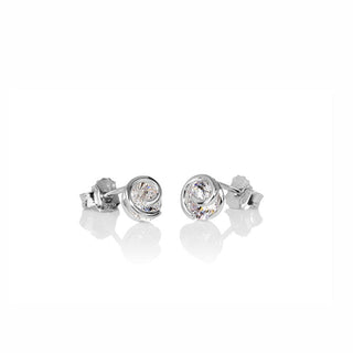 Sign Sterling Silver 6mm Cubic Zirconia Earrings