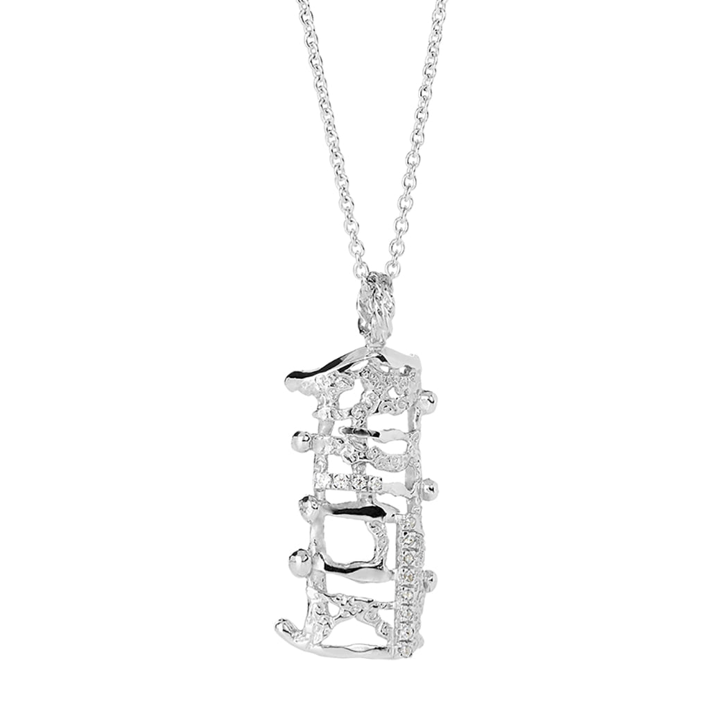 Sign Sterling Silver Fire and Ice Big Seven Necklace