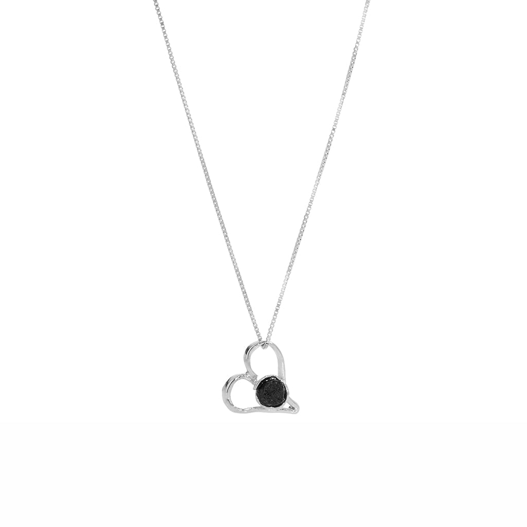 Sign Sterling Silver Small Lava Heart Necklace