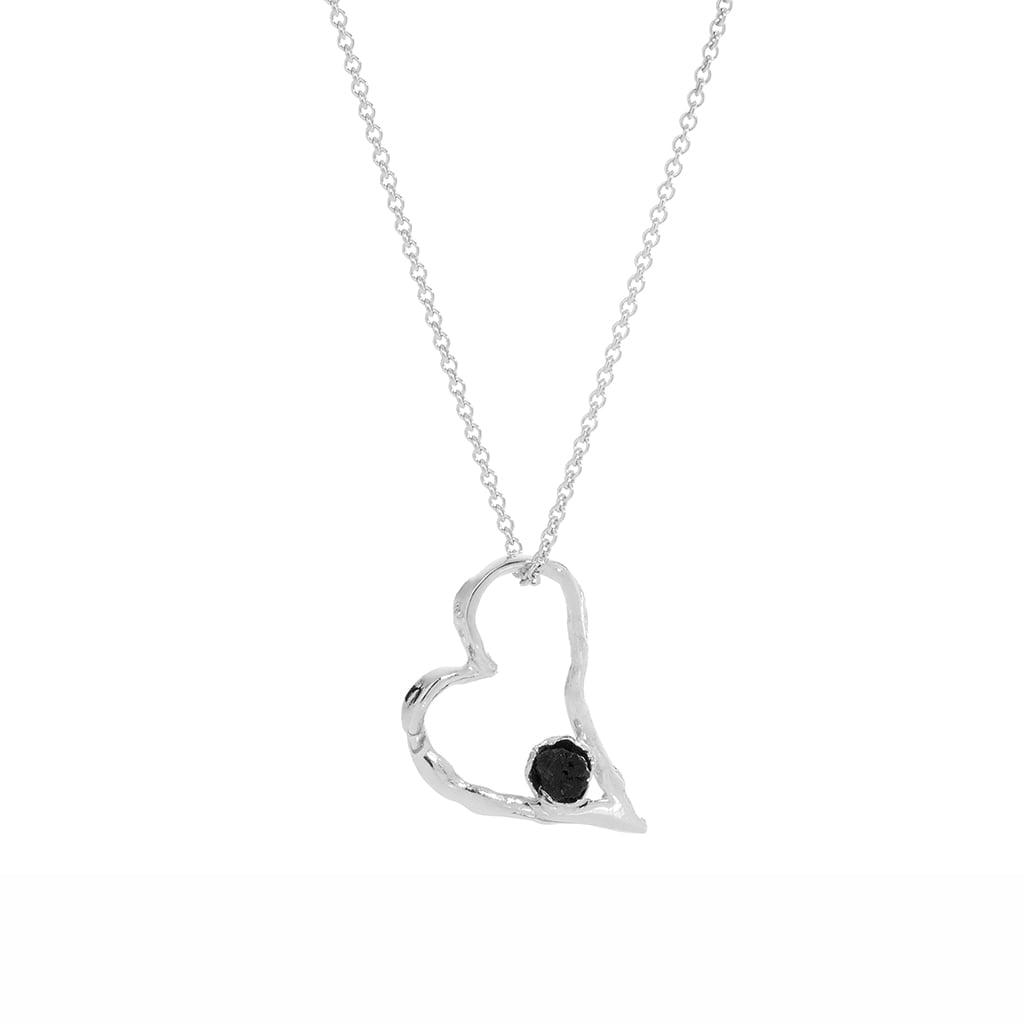Sign Sterling Silver Large Heart Lava Necklace