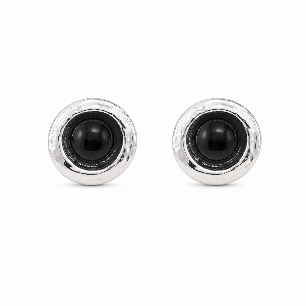 Sign Sterling Silver Black Zircon Earrings