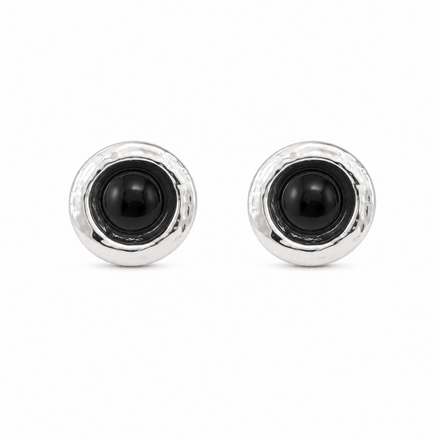 Sign Sterling Silver Black Zircon Earrings