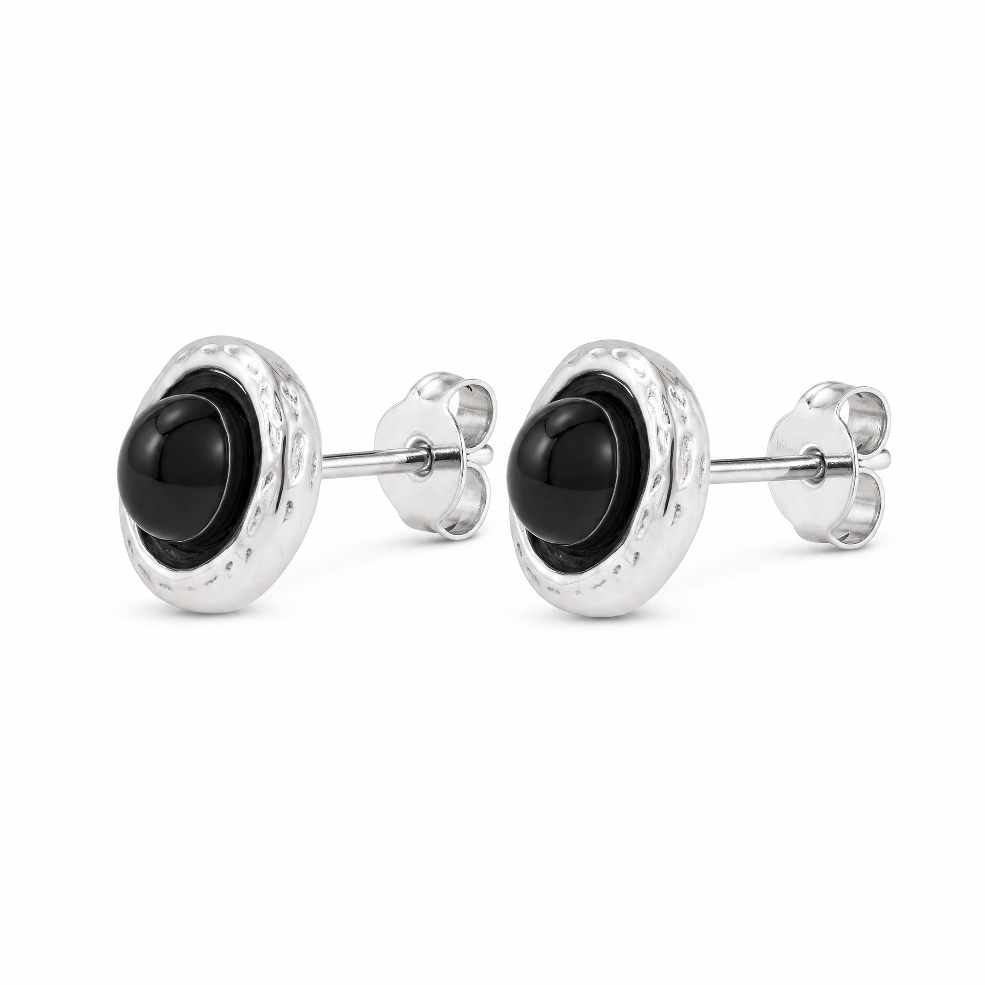 Sign Sterling Silver Black Zircon Earrings