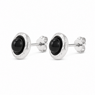 Sign Sterling Silver Black Zircon Earrings